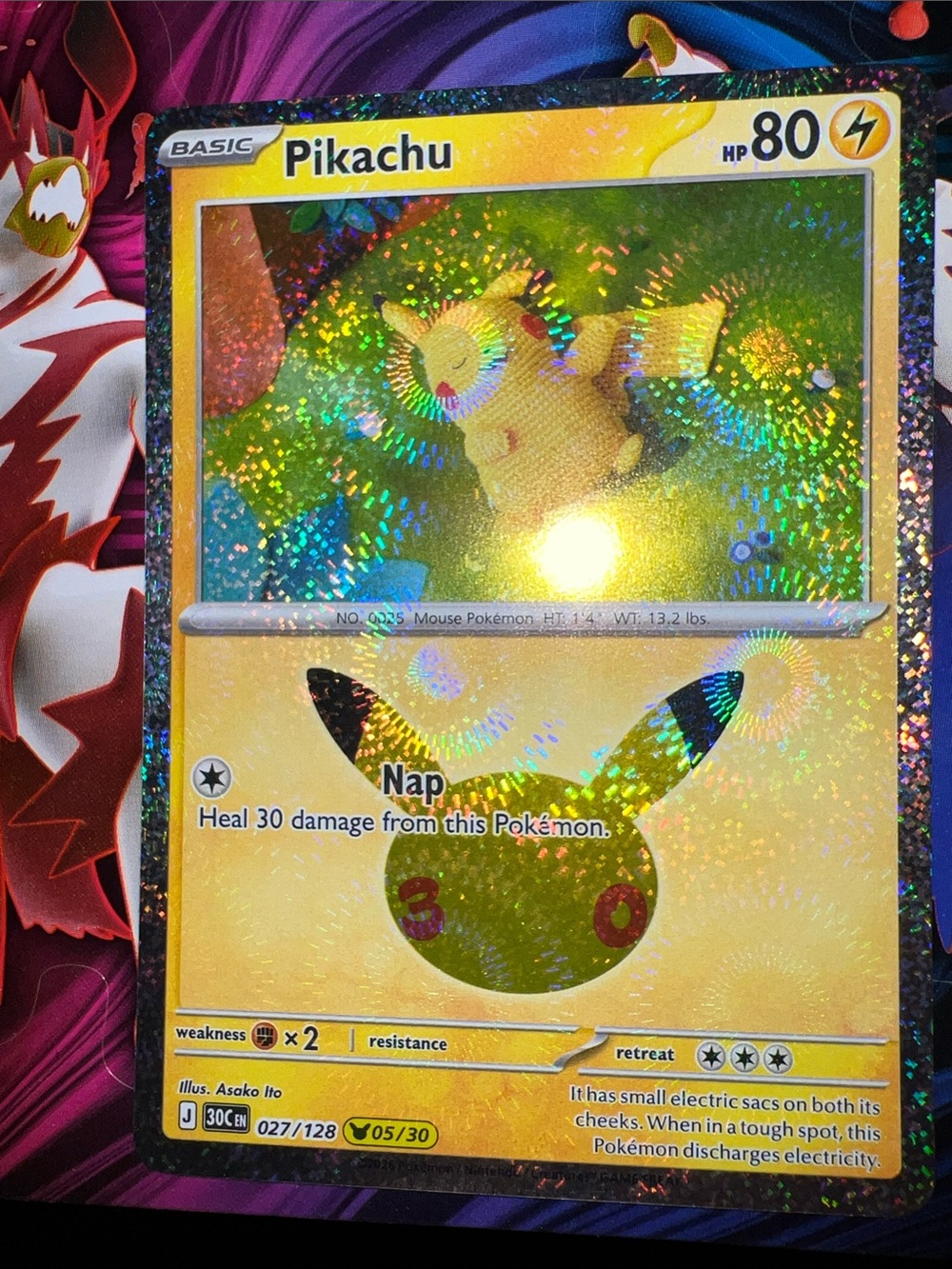 Pokemon Pikachu Holographic Card - Yellow, Black